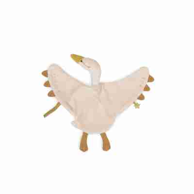 Doudou cygne plat avec ailes ouvertes et détails dorés