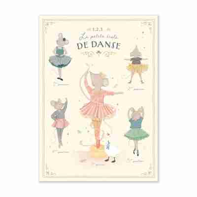 Affiche enfant La petite école de danse format 50x70 avec danseuses illustrées