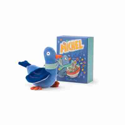 Poupée hochet pigeon Michel Puce & Pilou en velours bleu