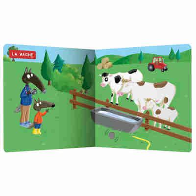 Double-page illustrée du livre sonore animaux de la ferme P’tit Loup