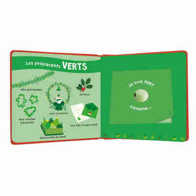 Double-page verte du livre sensoriel Joyeux Noël avec odeur à frotter
