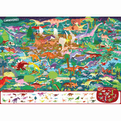 Grande planche illustrée avec dinosaures dans la nature livre cherche et trouve géant