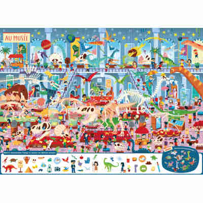 Scène du musée avec dinosaures dans le livre cherche et trouve géant