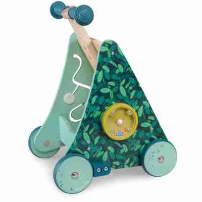 Vue latérale du chariot de marche bébé Dans la jungle Moulin Roty