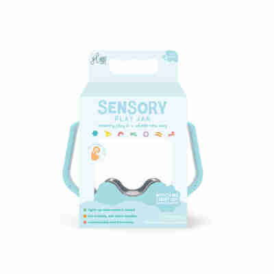 Packaging du bocal sensoriel lumineux bleu clair Glo Pals