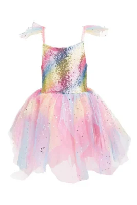 Robe de fée arc-en-ciel scintillante avec jupe pastel et sequins