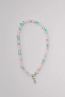 Collier Superstar avec perles rose givré et pendentif étoile filante