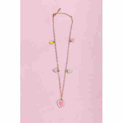 Collier Chic Beloved Beauty avec cœurs pastel sur chaîne dorée