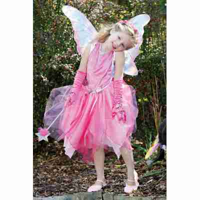 Enfant portant des ailes arc-en-ciel pailletées Great Pretenders en extérieur