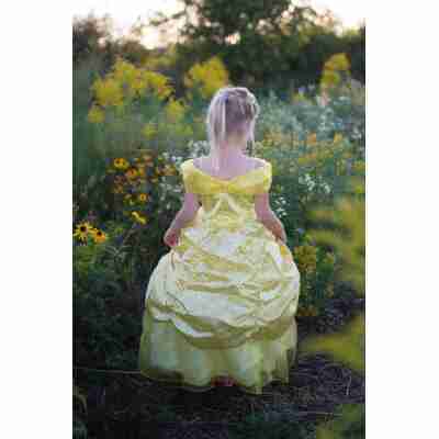 Dos robe princesse dorée avec jupe volumineuse