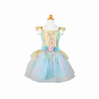 Robe de sirène turquoise et dorée vue de face sur mannequin