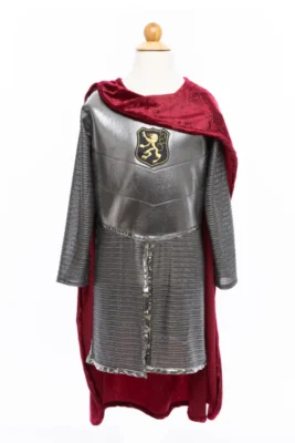 Costume Chevalier d’argent avec cape rouge vue de face