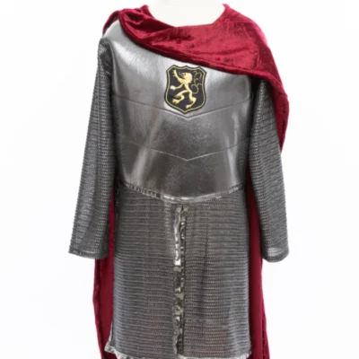Costume Chevalier d’argent avec cape rouge vue de face