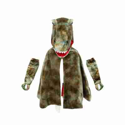 Détail de la capuche T-Rex avec dents blanches et intérieur rouge