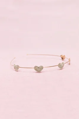 Serre-tête enfant or rose avec cœurs strass scintillants