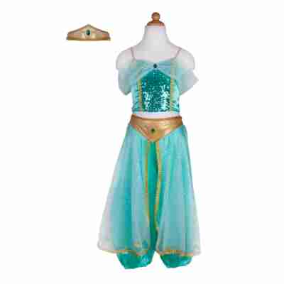 Robe de princesse Jasmine turquoise avec bandeau doré