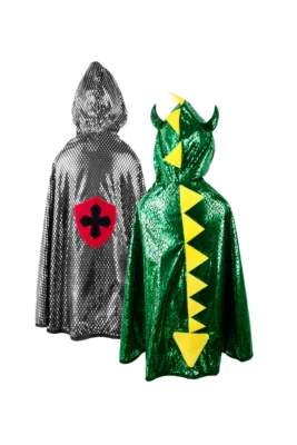 Cape réversible Chevalier & Dragon Great Pretenders avec côté argenté et côté vert brillant