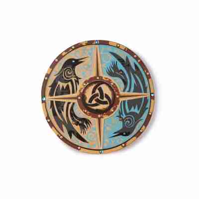 Bouclier viking enfant motifs oiseaux Great Pretenders