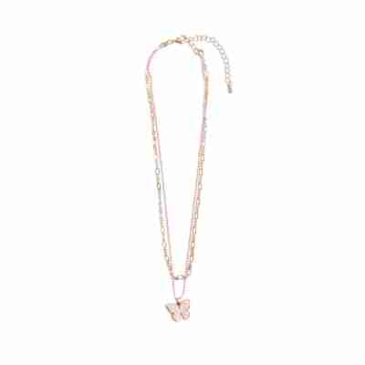 Collier enfant papillon rose scintillant avec double chaîne Great Pretenders