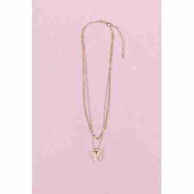 Collier papillon rose avec perles et chaîne dorée Great Pretenders
