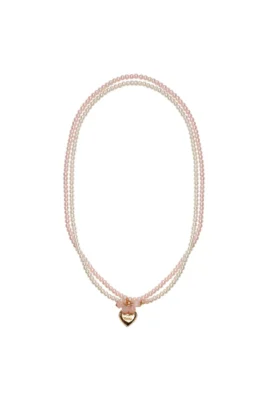Collier Perfectly Perfect Great Pretenders avec double rang de perles roses et pendentif cœur