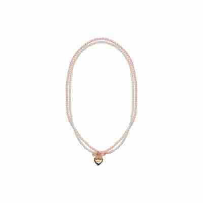 Collier Perfectly Perfect Great Pretenders avec double rang de perles roses et pendentif cœur