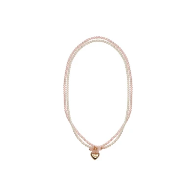 Collier Perfectly Perfect Great Pretenders avec double rang de perles roses et pendentif cœur