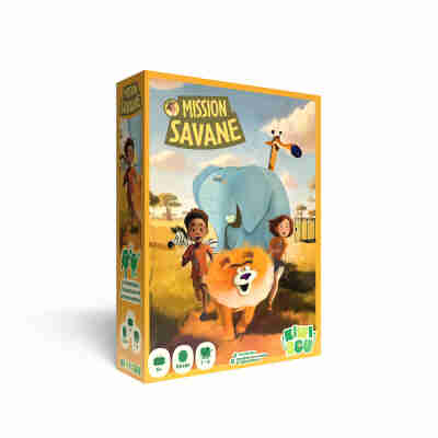 Boîte du jeu Mission Savane avec animaux et enfants