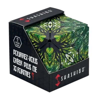 Boîte du Shashibo Elements avec cube magnétique illustré