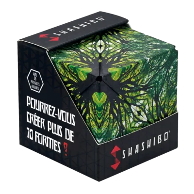 Boîte du Shashibo Elements avec cube magnétique illustré