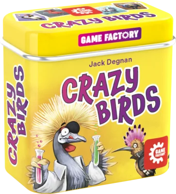 Boîte du jeu Crazy Birds avec illustrations d’oiseaux humoristiques