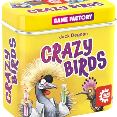 Boîte du jeu Crazy Birds avec illustrations d’oiseaux humoristiques