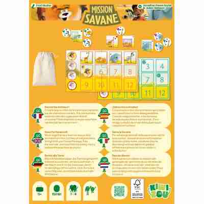 Contenu du jeu Mission Savane avec plateau et jetons