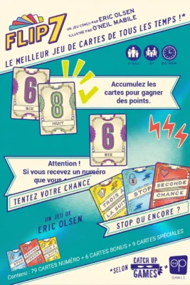 Dos de la boîte Flip 7 avec règles du jeu