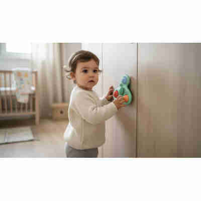 Enfant jouant avec le Space Spinner Little L fixé sur une surface