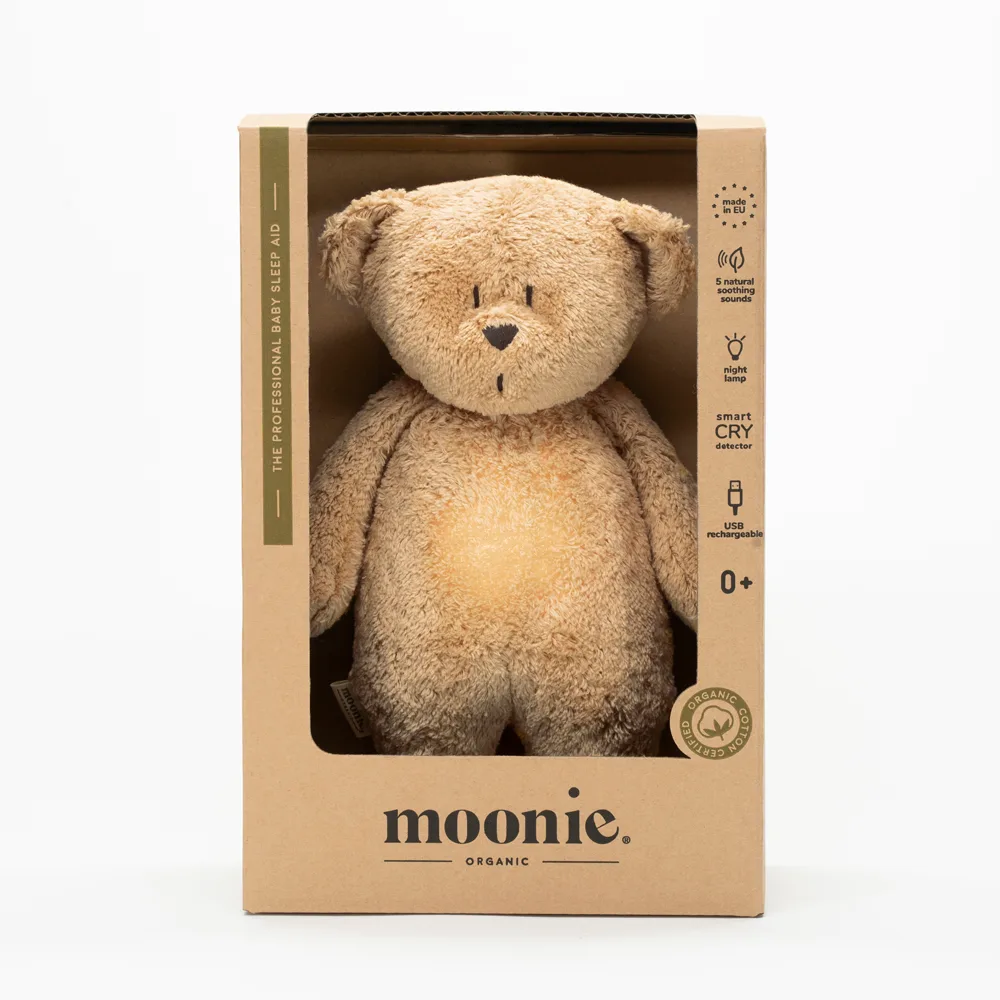 Moonie – Ourson sons & lumières – Cappuccino 2 Ourson Moonie Cappuccino en boîte cadeau