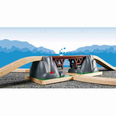 Pont Catastrophe BRIO installé sur un circuit de train en bois