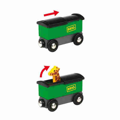 Wagon Brio à toit coulissant avec girafe cachée