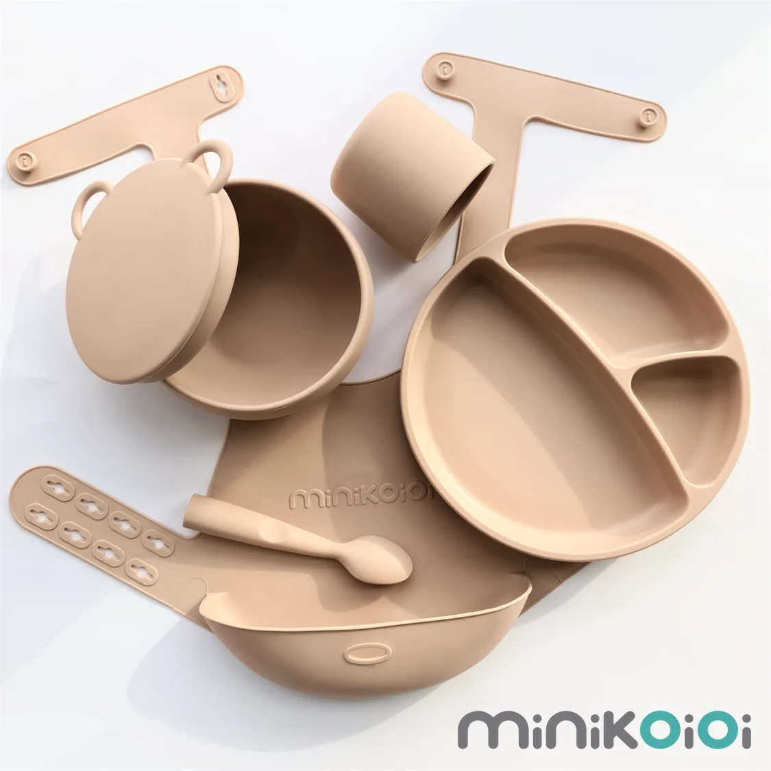 Assiette compartimentée en silicone à ventouse 4 Collection vaisselle bébé en silicone Minikoioi avec Mini Cup