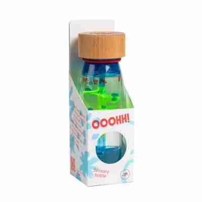 Bouteille sensorielle Spiral Blue Petit Boum dans son emballage