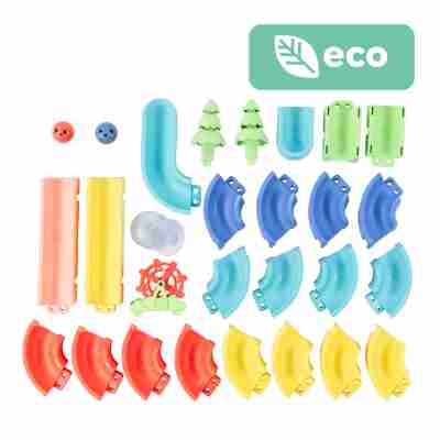 Contenu du coffret Waterslide Marble Run avec pièces modulables et ventouses