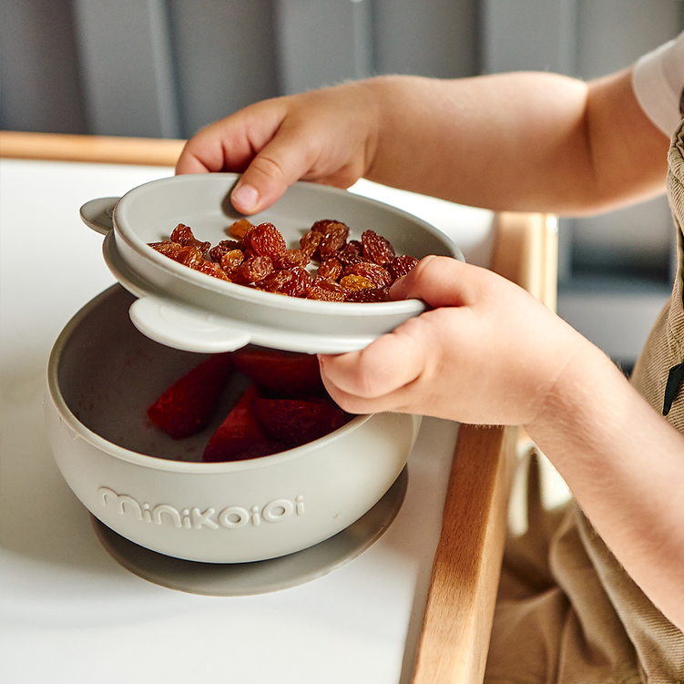 Bol à ventouse avec couvercle 4 Bol bébé silicone Minikoioi avec couvercle et ventouse