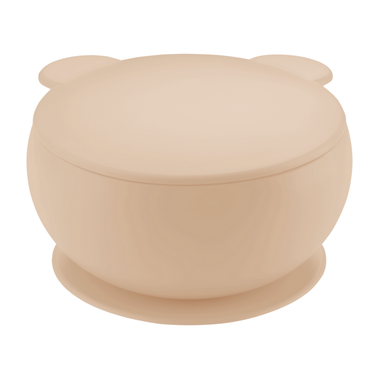 Bol à ventouse avec couvercle 2 Bol silicone bébé Minikoioi avec couvercle fermé