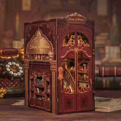 Booknook Le Bureau du Savoir assemblé et éclairé