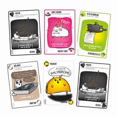 Cartes du jeu Exploding Kittens avec illustrations humoristiques