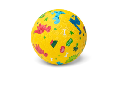 Balle jaune enfant avec motifs dinosaures colorés