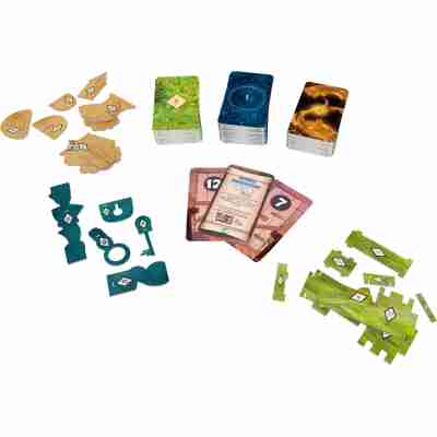 Contenu du jeu Unlock! Kids Histoires de l’Île d’Émeraude avec cartes et accessoires