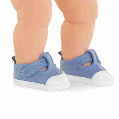 Chaussures bleues portées par un grand poupon Corolle de 36 cm