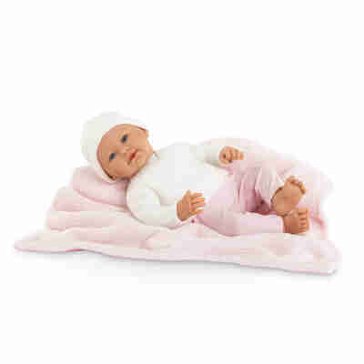 Rose mon poupon d'exception Corolle allongé sur sa couverture rose
