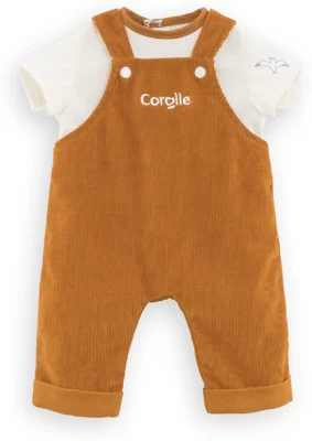 Salopette velours brique et t-shirt beige Corolle pour poupon 36 cm